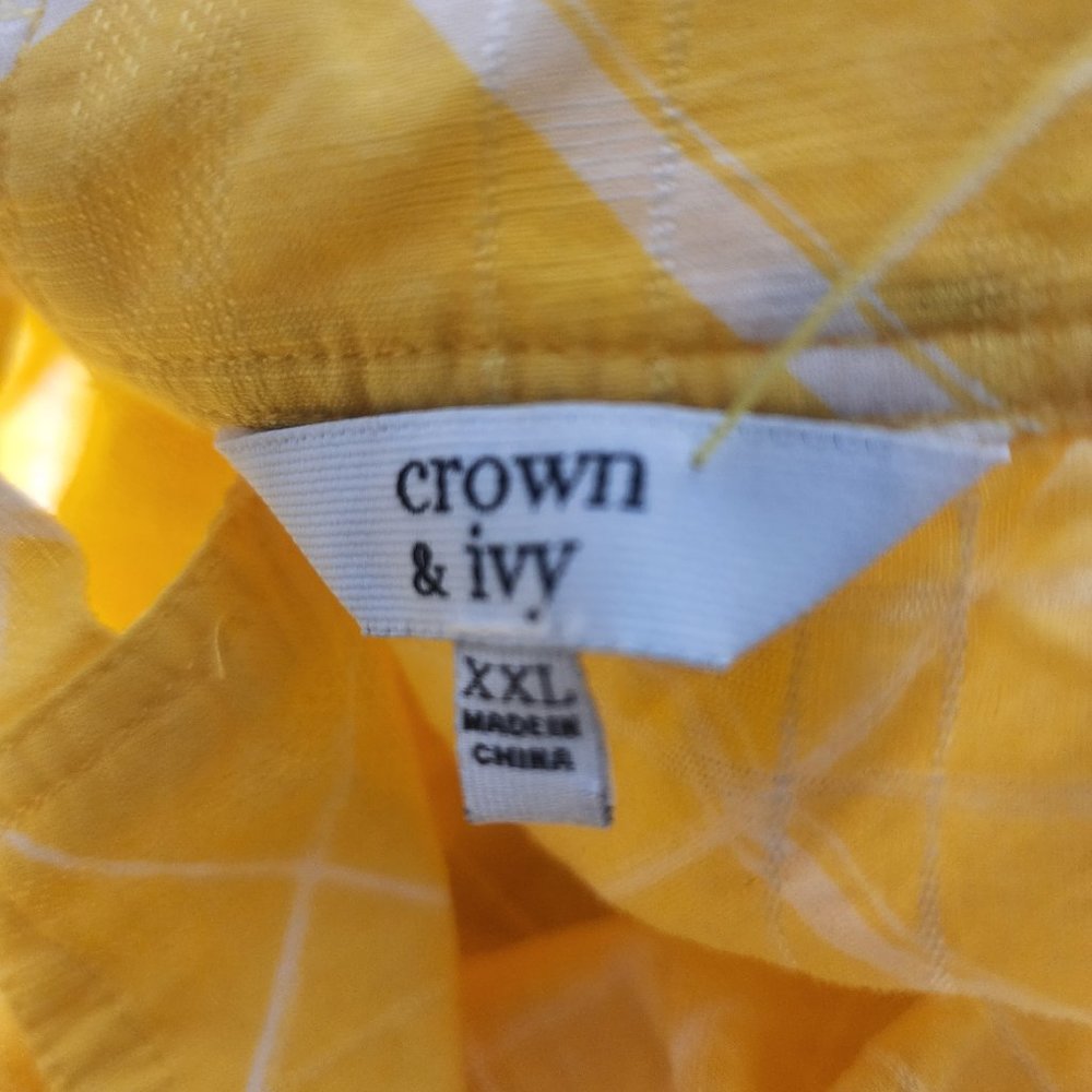Crown & Ivy Yellow White print Wide Strap Sleeveless Tank Top Cotton XXL - Picture 4 of 10